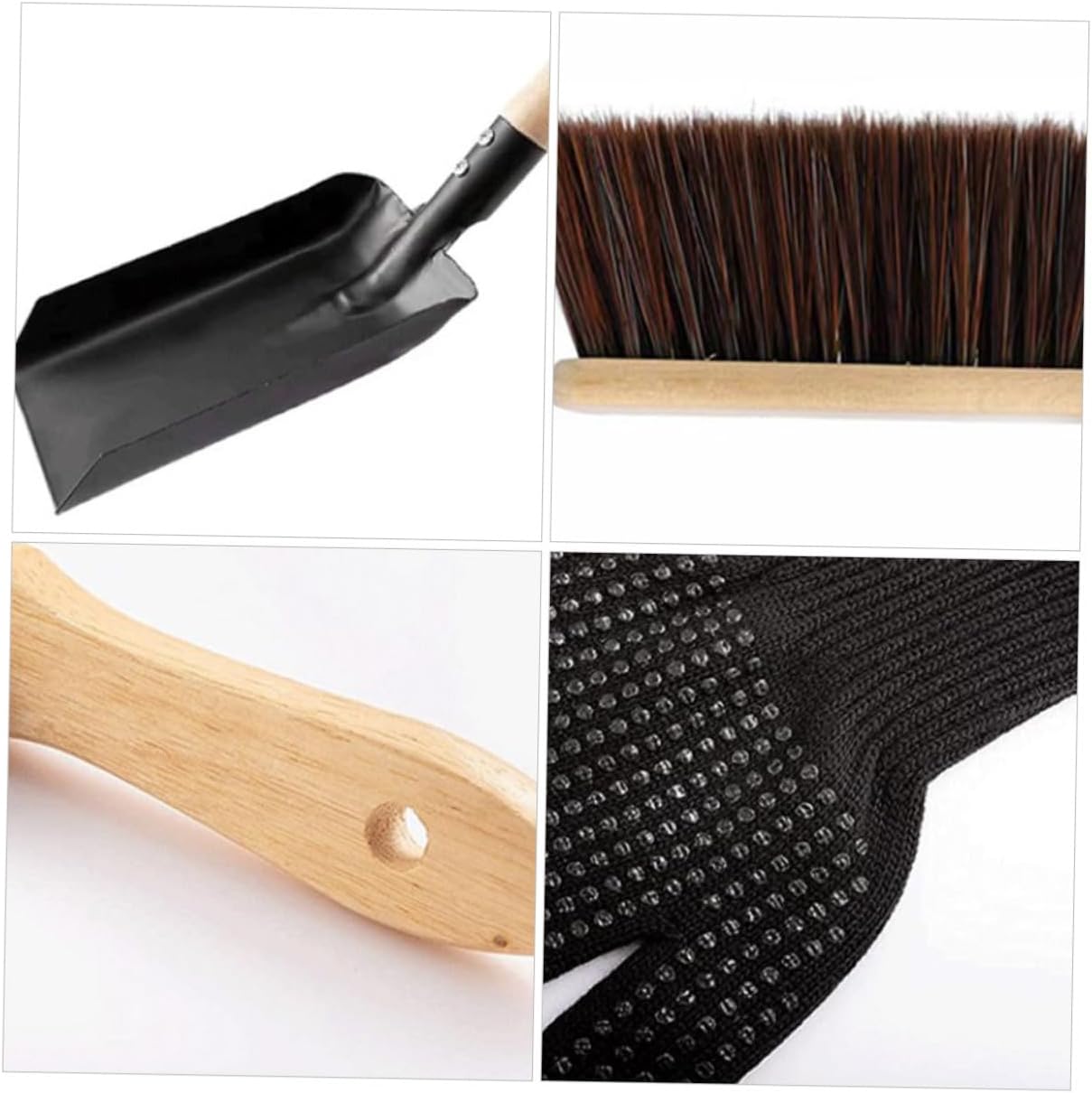 Complete Fireplace Tools Set Broom Shovel Insulated Gloves Fire Resistant Brush for Cleaning