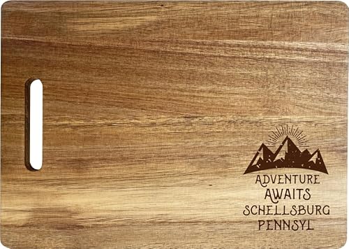 Schellsburg Pennsylvania Camping Souvenir Engraved Wooden Cutting Board 14" x 10" Acacia Wood Adventure Awaits Design
