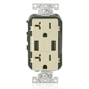 Leviton T5832-I Type-A USB in-Wall Charger with 20A Tamper-Resistant Outlet USB Charger for Smartphones Ivory