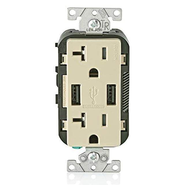 Leviton T5832-I Type-A USB in-Wall Charger with 20A Tamper-Resistant Outlet USB Charger for Smartphones Ivory