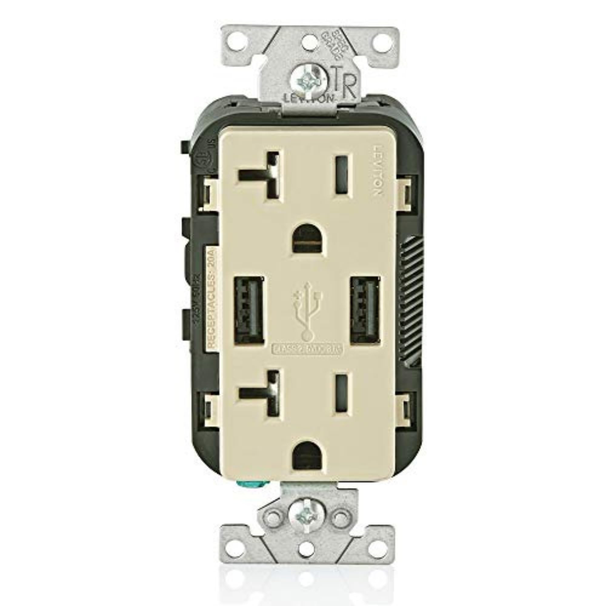 Leviton T5832-I Type-A USB in-Wall Charger with 20A Tamper-Resistant Outlet USB Charger for Smartphones Ivory