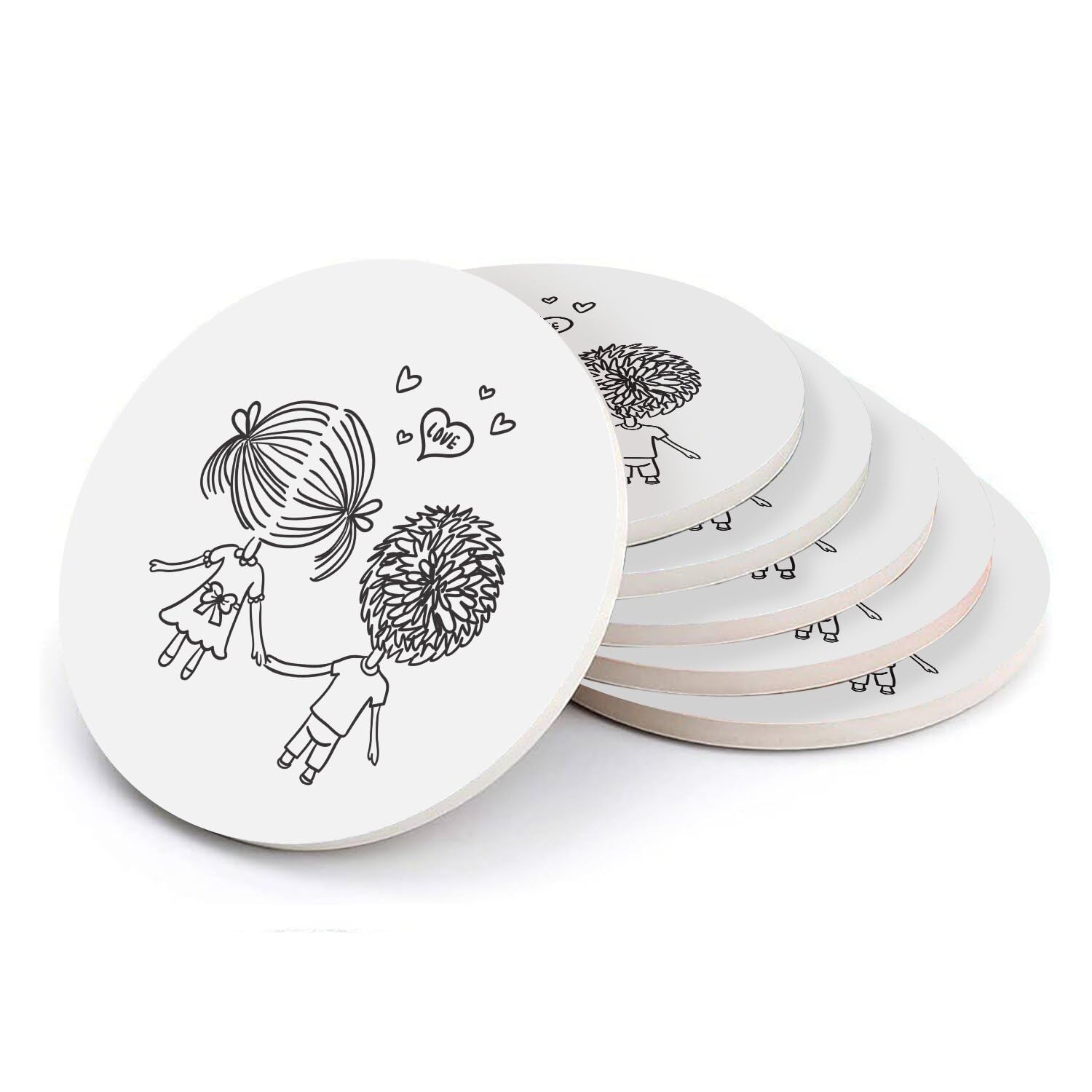 Sous verre ronds en céramique design Couple - Dessous de verre Saint Valentin lot de 6