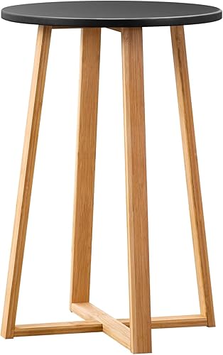 Forevich Mesa auxiliar redonda de bambú, mesas de centro pequeñas modernas para sala de estar y dormitorio, color negro alto