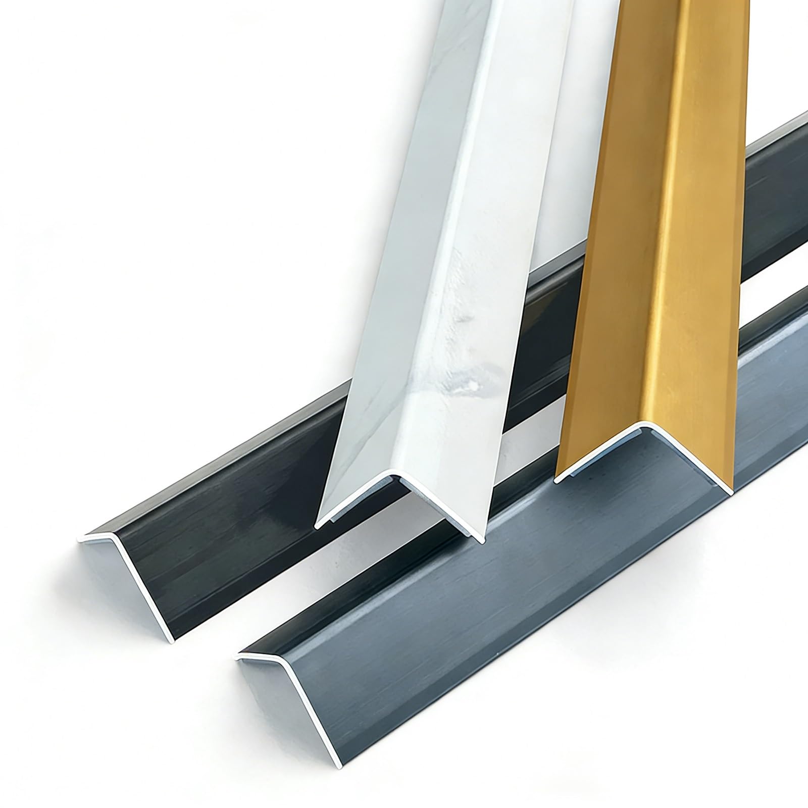 HAOKKV 3×100cm Aluminum Tile Edge Trim, Self Adhesive L - Shape Floor Transition Strip, For Laminate, Flooring, Door, Doorways, Wall Edging Trim(Jet Black,20mm)