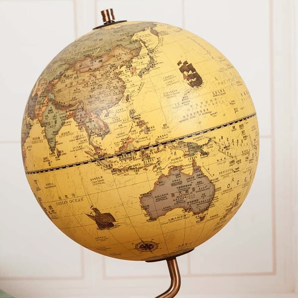 OLOTU Globus Kinder 360 ° drehbarer Weltglobus mit Holzsockel S-förmiges Design Leicht lesbarer Erdglobus Vintage Geografische Globen für Kinder und Erwachsene Globus Dekor