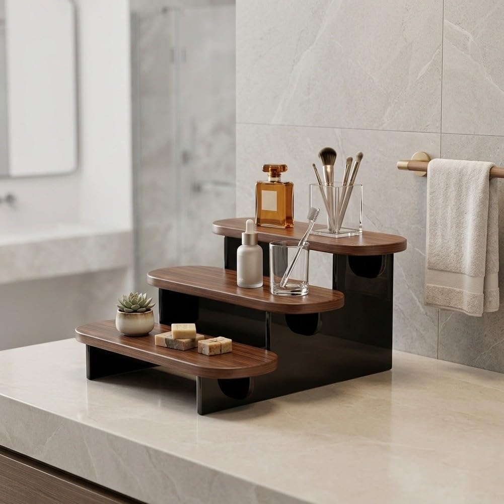 per scaffale Bagno 3 Livelli in MDF Nero 30cm per scaffale(black)