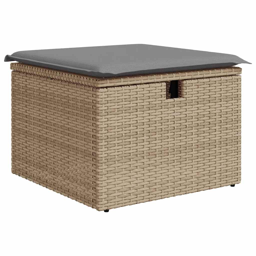 11-TLG Garten-Sofagarnitur mit Kissen Beige Poly Rattan wetterfestes Polyrattan Geflecht Sitzgruppe für Terrasse Balkon Veranda mit Tisch, Fußhocker, Regal