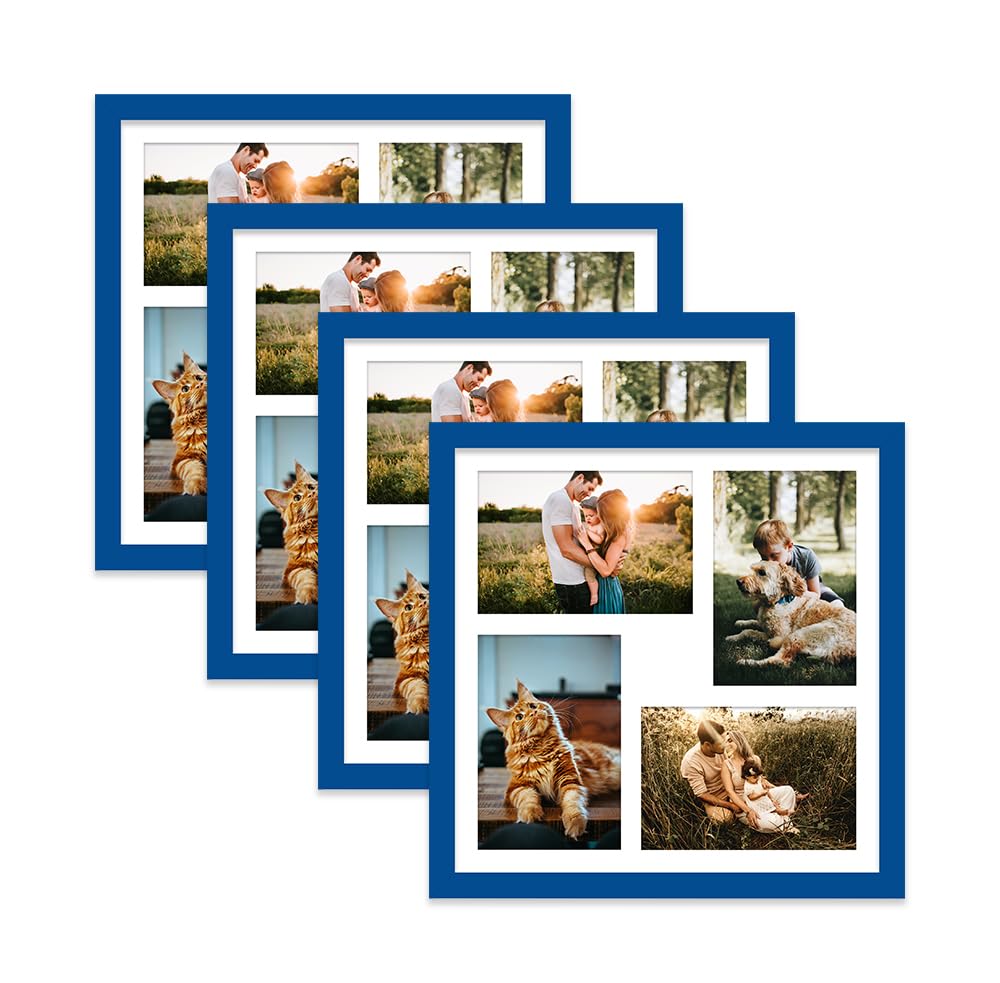 Blue Multi Photo Frame - Holds 4 x 6x4 Pictures, Family Collage Picture Frame for Wall Display, 12x12 Frame size, Set of 4
