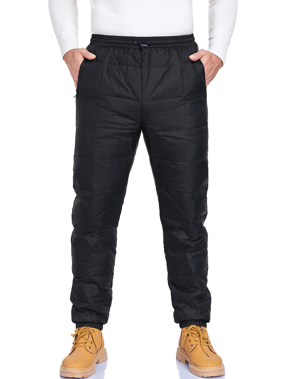 HOTIAN Herren Daunenhose Winter Warme Ultralight Gefüllte Thermohose Winddichte Skihose Outdoor Camping Isolierte Hose mit Reißverschlusstaschen
