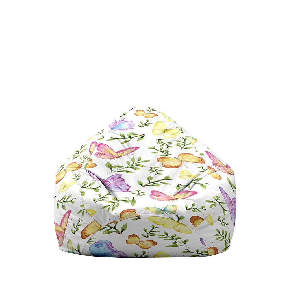 Treer Fodera per Pouf a Sacco per Adulti e Bambini, Farfalla Stampa Copertura per Poltrona Sacco con Cerniera e Senza Imbottitura, Pouf a Forma di Pera Bean Bag Cover (100x120 cm,Farfalla Khaki