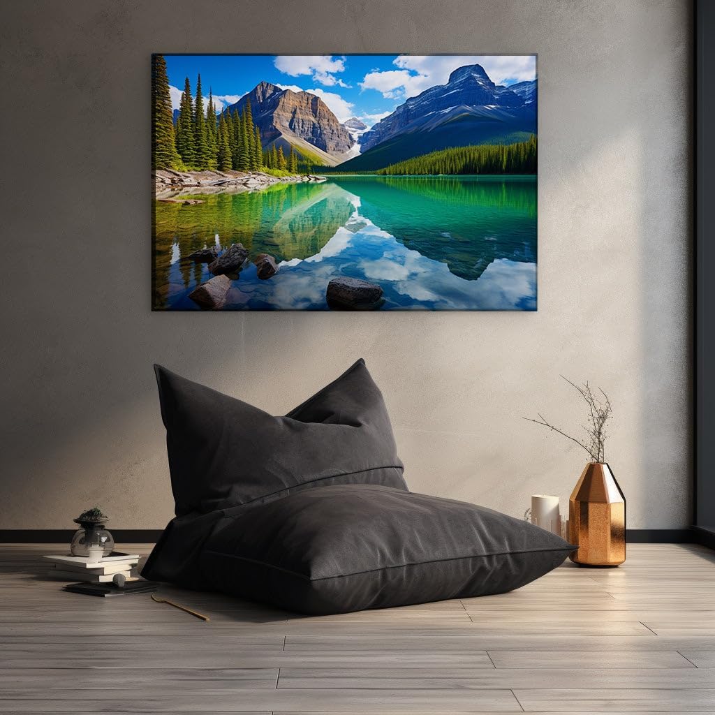 Canvas for Living room. Whispers of Serenity: A Portrait of Nature's Calm in Turquoise and Evergreen, 27 x 18 inch Canvas Wall Art - Contemporary Masterpieces - Modern Home Decor
