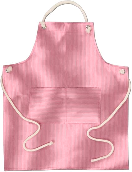 Amazon 子供用 カラー デニム エプロン 紺 赤 生成り 緑 ピンク ストライプ 無地 130 150 ストライプピンク エプロン 通販