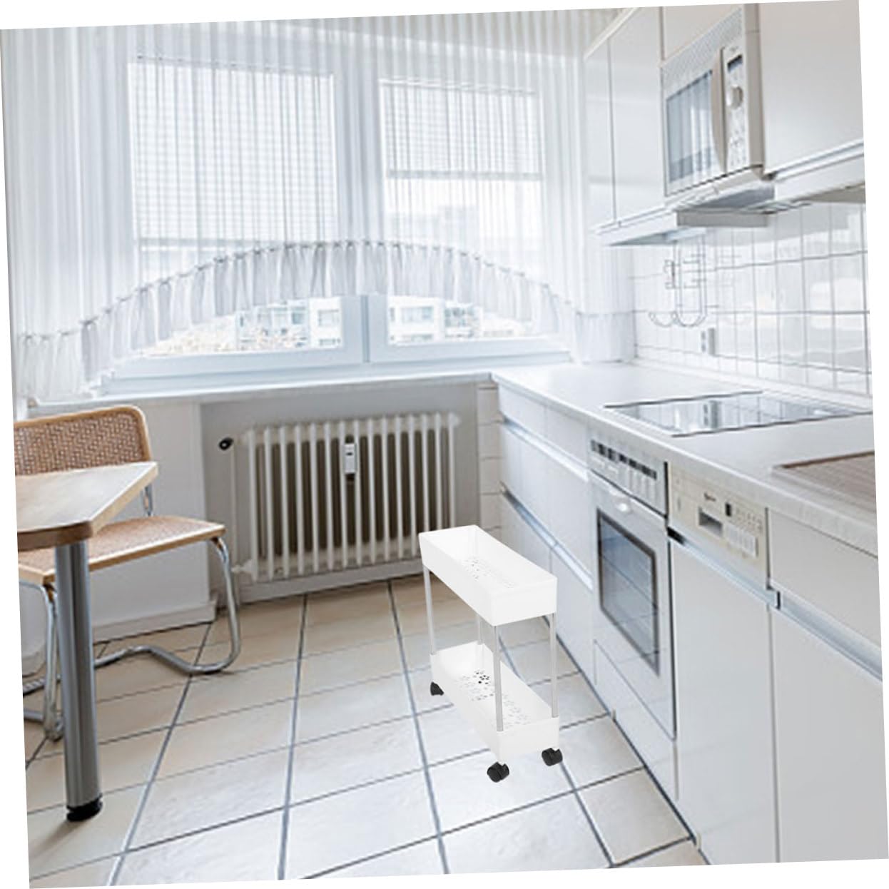 Chariot de Rangement Roulant Multi-couches, Plastique et Fer, Blanc