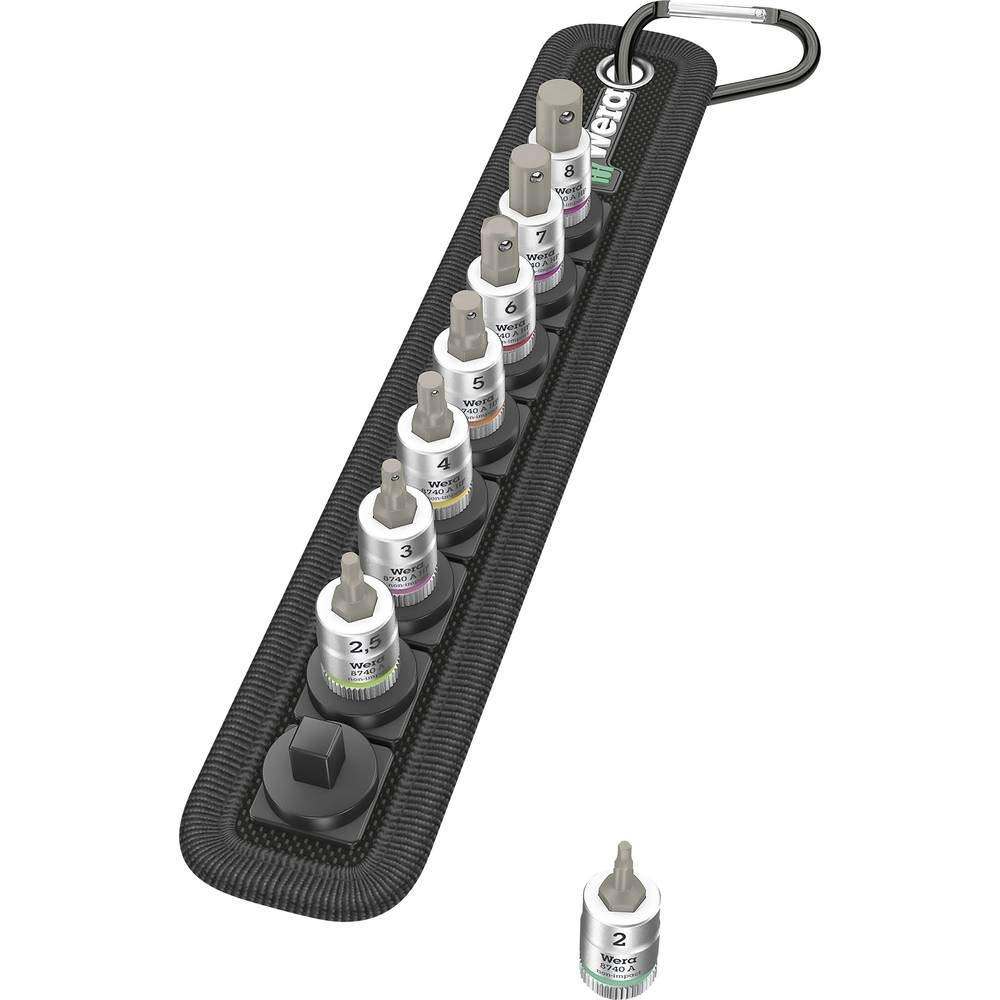 Wera 05003881001 belt 2 Zyklop Jeu de Douilles à embout à six pans creux à emmanchement 1/4" avec fonction de retenue, Noir, Set de 8 pièces