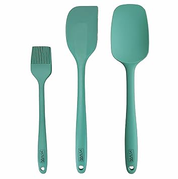 NAALSA GLAZY 3Pc Baking Set 28cm Silicone Spatula, 21cm Silicone Oil Brush & 28cm Large Spoon Food Grade FDA Approved, Heat Resistant, Spatula for Non Stick & Oil Brush for Dosa Tawa
