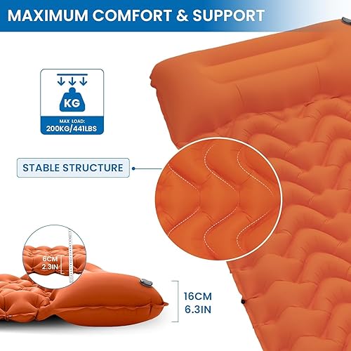 Miniatura 5 de KingCamp Colchonetas de dormir para campamento, colchón de camping autoinflable con bomba de pie integrada, tapete inflable duradero conectable con