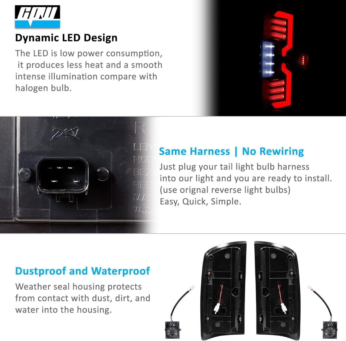 CPW LED Tail Lights Assembly Fit For 2002-2006 Dodge Ram 1500 Pickup, Full Led Functional Rear Lamp Fit For 2003-2006 Dodge Ram 2500/3500 Pickup w/Sequential Turn Signal (Black Housing Smoke Lens)