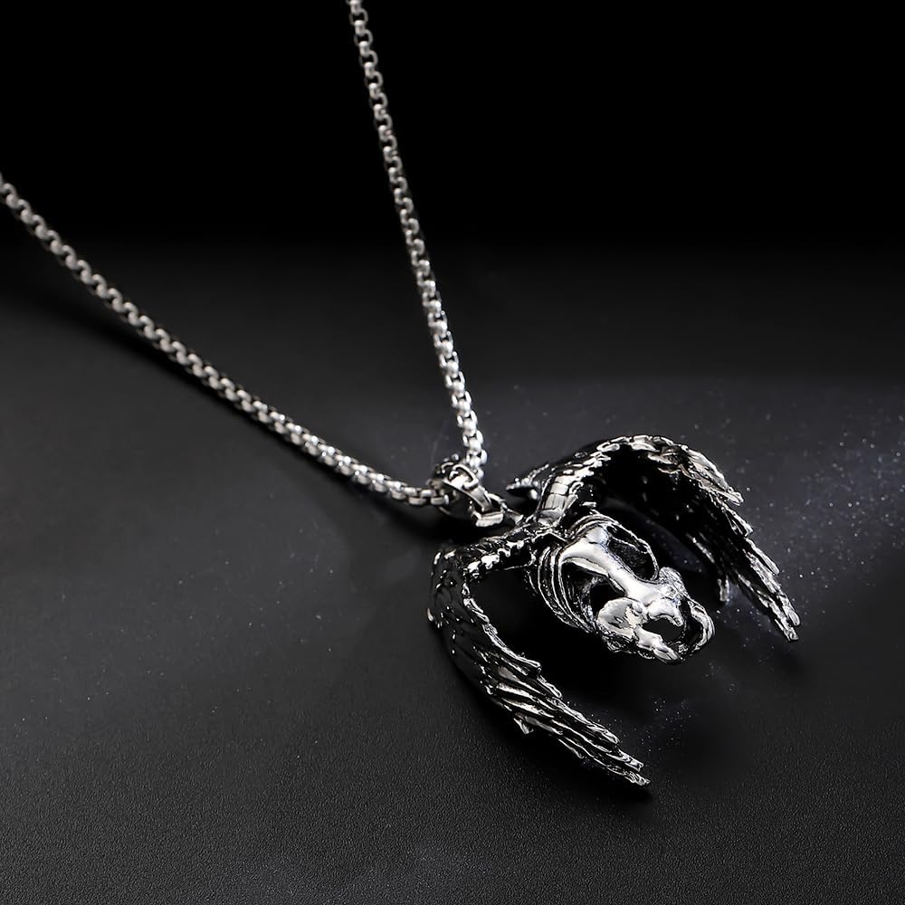 Skull Necklace Punk Skeleton Wings Pendant Choker Goth Halloween Jewelry Gift for Women and Men - Image 7