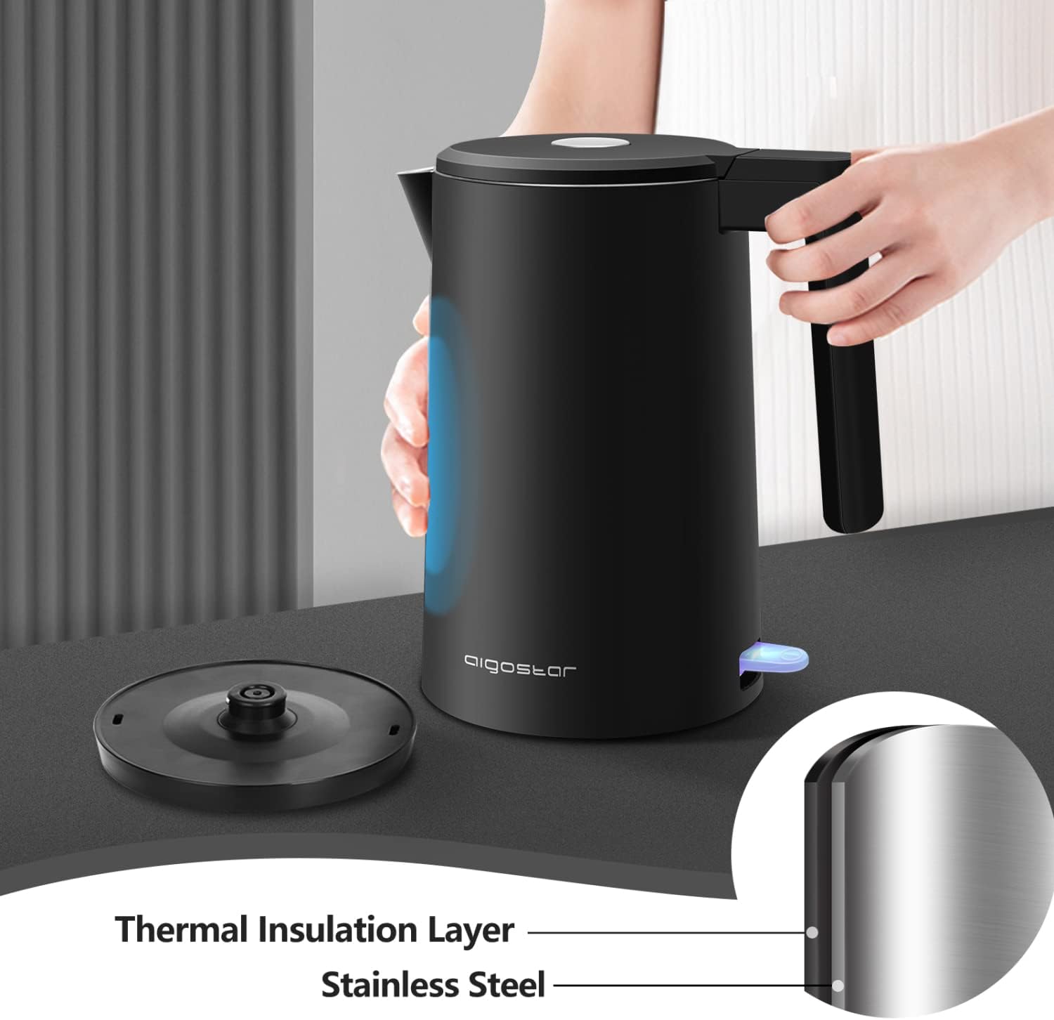 Kettle with thermal insulation layer indicated