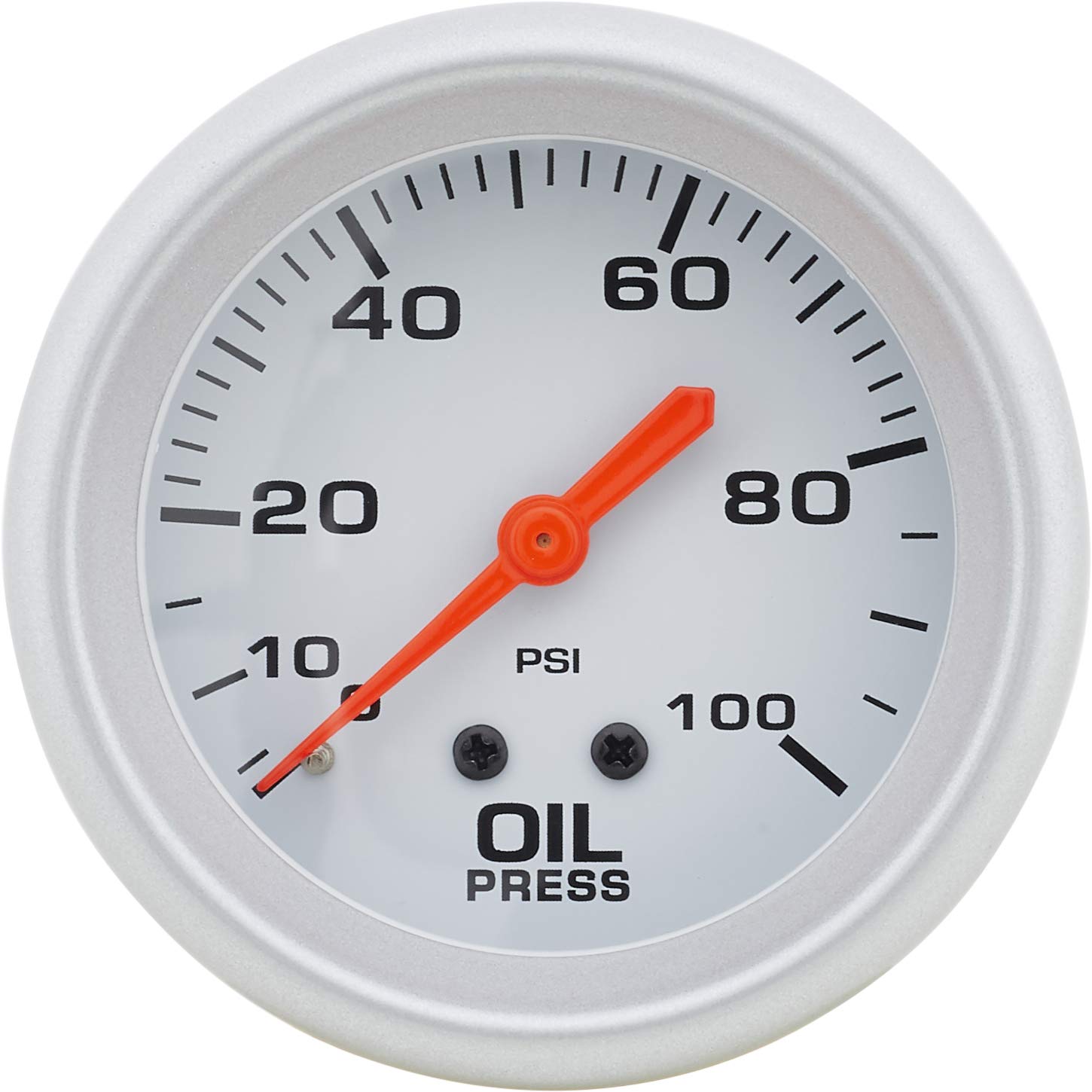 Speedway Motors 2-5/8 Inch Mechanical Oil Pressure Gauge with Copper Tubing Kit, 0-100 PSI White Face Gauge with Chrome Bezel, 6 Ft Copper Line, Mounting Hardware, Universal Fit