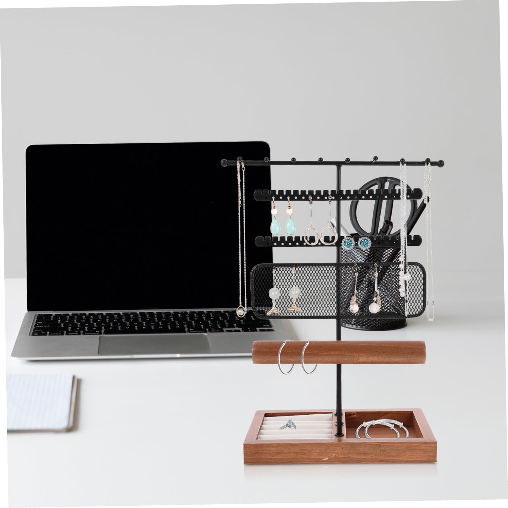 Espositore Gioielli da Tavolo in Ferro e Legno, Supporto per Braccialetti e Orologi, Organizer per Gioielli, per Esposizione e Ordine
