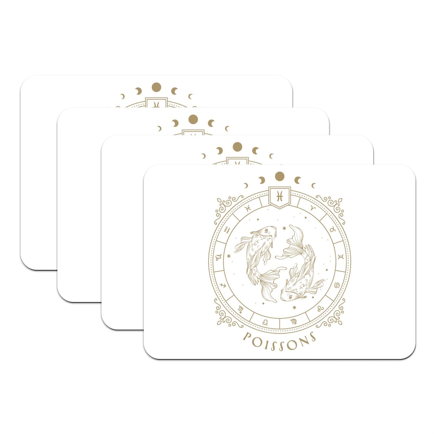 Sets de table poisson cartomancie astrologie en caoutchouc blanc lot de 4 grand format