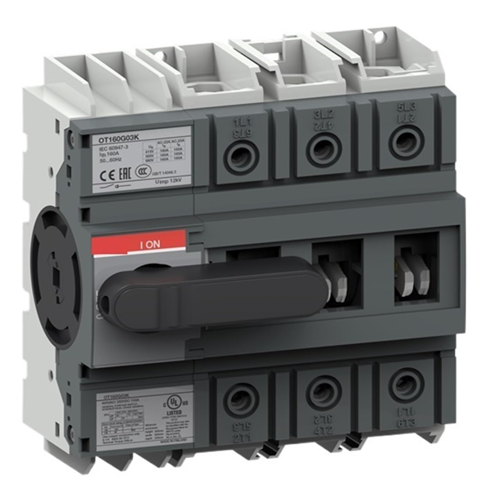 OT160G03K Interrupteur-sectionneur avec commande rotative frontale robuste 3 pôles 160A