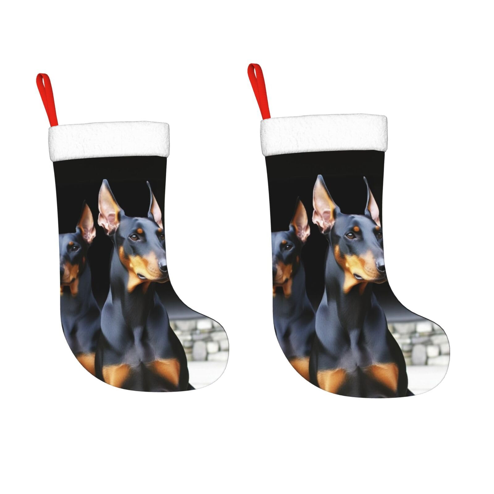 KLOPH 2 Pack 18 Inches Christmas Stockings Personalized Doberman Xmas Stocking Hanging Decoration Fireplace Stocking for Holiday Xmas Tree Christmas Fireplace Decor Gifts