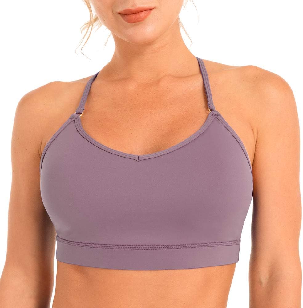 Hopgo Women's Strappy Sports Bra Medium Impact Sexy Crisscross Back Padded Workout Running Yoga Bra
