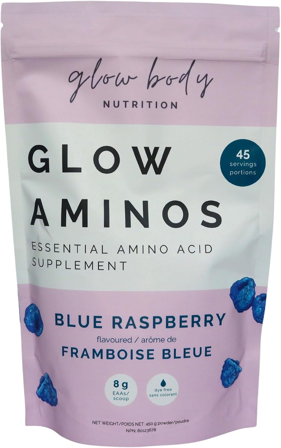 Glow Aminos Blue Raspberry 445g 45 servings Vegan, GF, DF