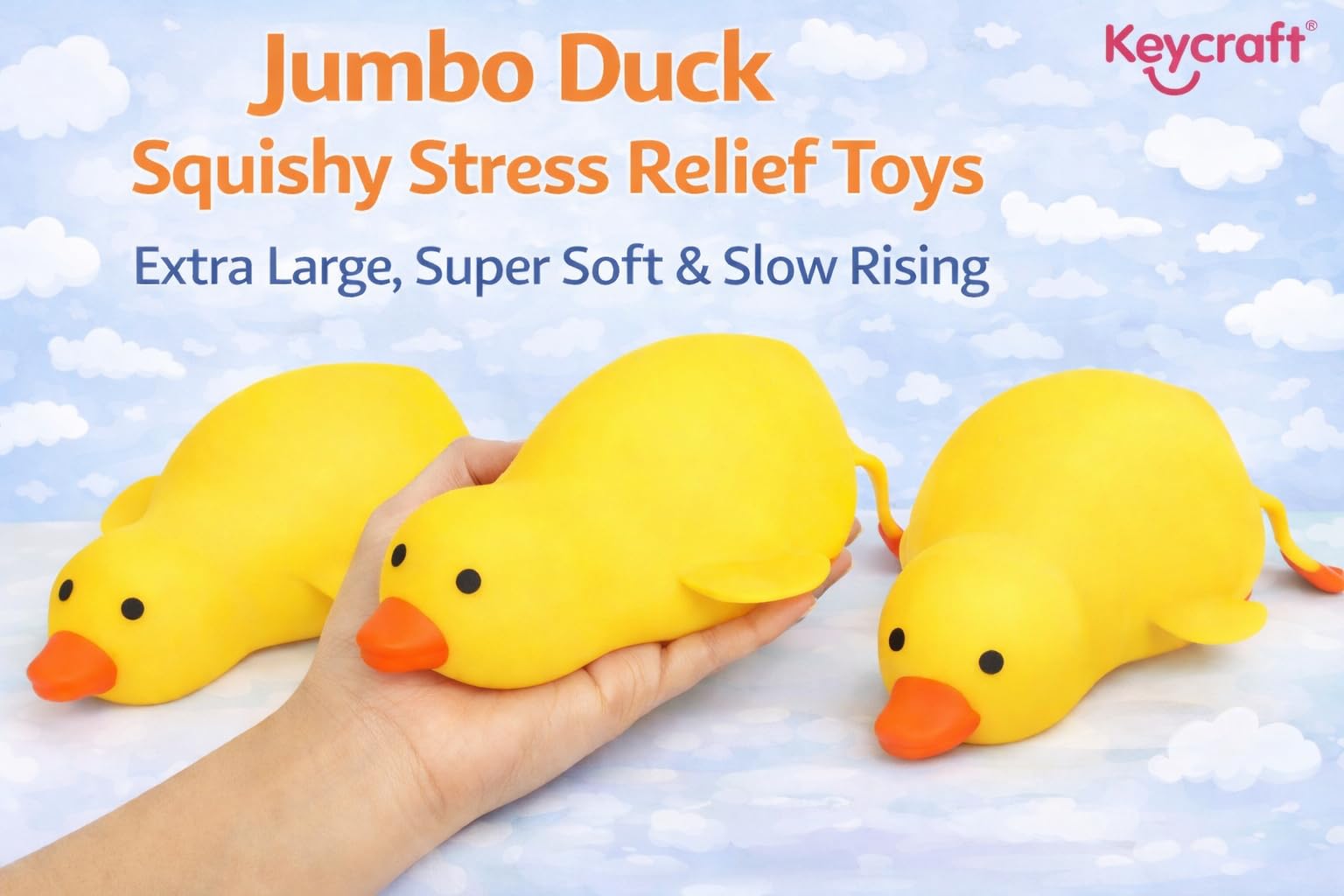 Jumbo Squishy Duck Slow-Rise Sensory Toy Extra Large Squeeze Stress Toy for Kids & Adults Soft Foam Fidget Ages 3+ 32cm - Image 3