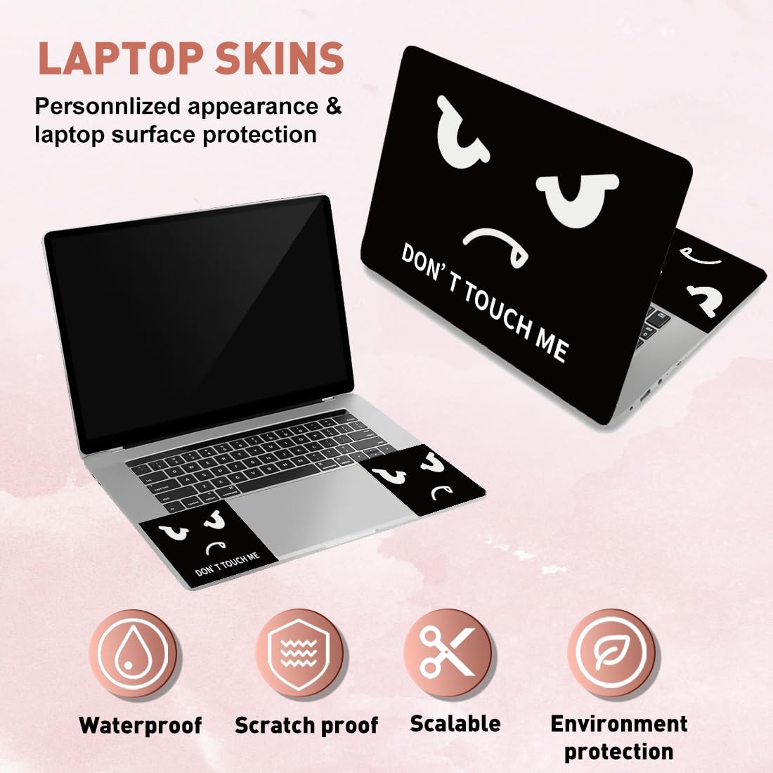 PLIGREAT Adesivo nero per computer portatile "Don't Touch" adatto per laptop da 12" 13" 13,3" 14" 15" PC portatile universale rimovibile in vinile sintetico