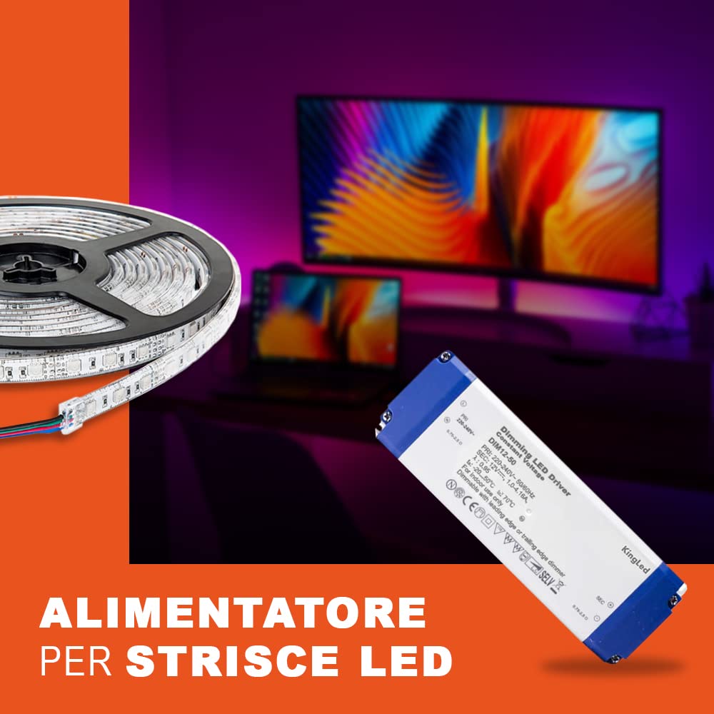 Kingled - Alimentatore 100W DC 12V 8.3A per Strisce Led - Trasformatore Dimmerabile - DIMM12-100 TRIAC