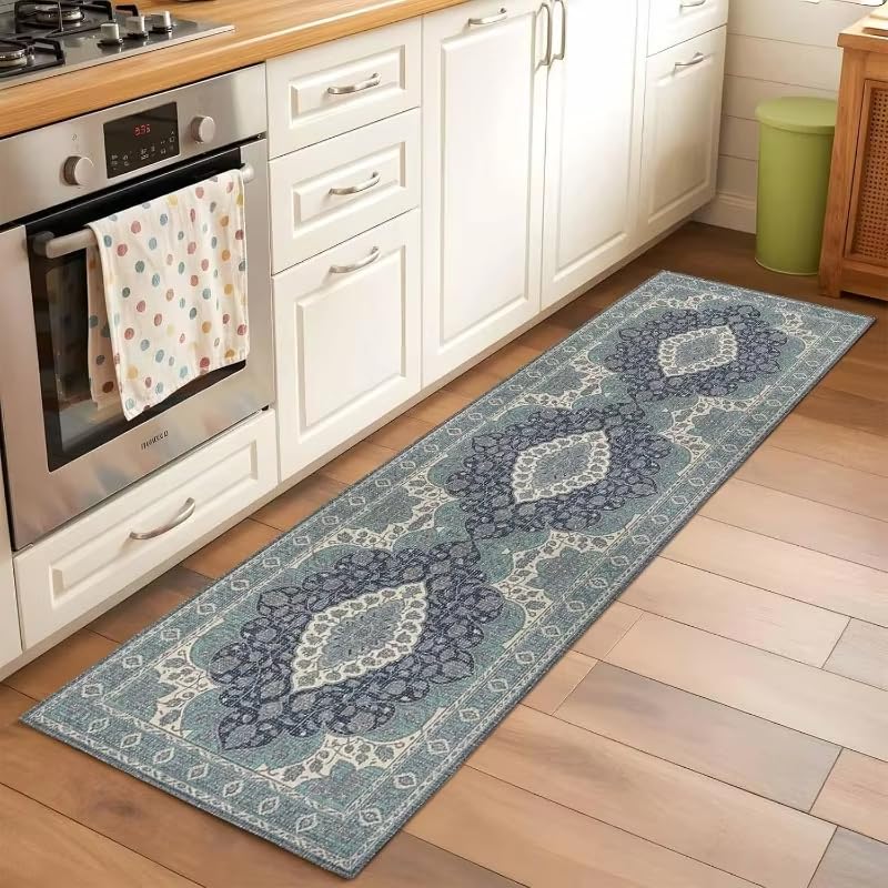 Tapis de couloir floral vintage antidérapant pour éviter les glissades