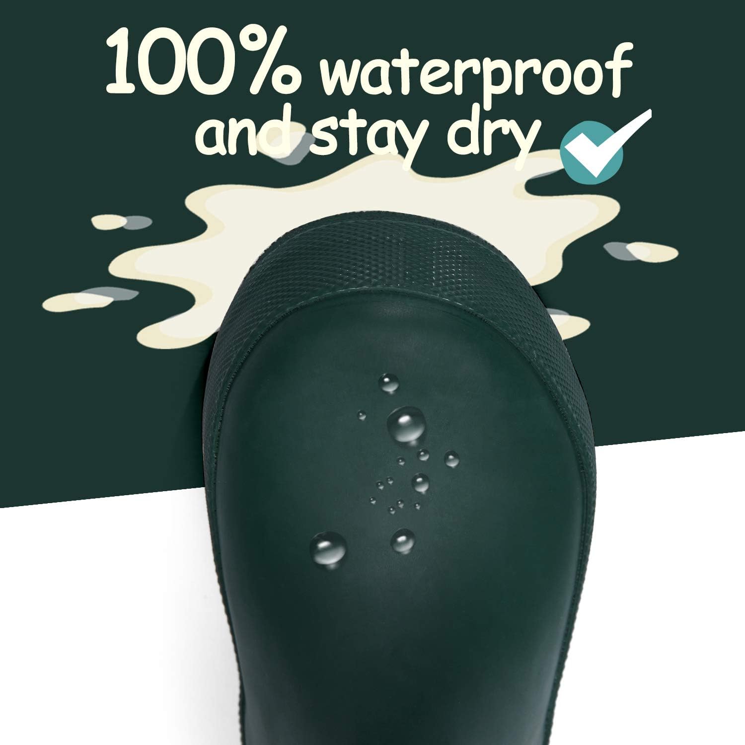 K KomForme Kids Rain Boots, Waterproof Rubber Matte Boots with Easy-on Handles 9 Toddler Dark Green