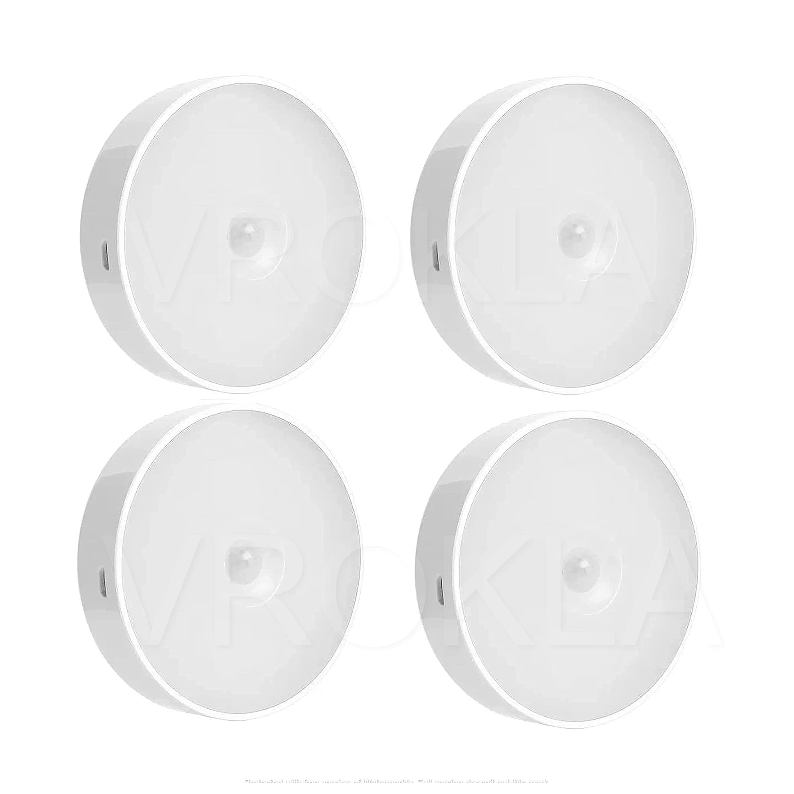 VROKLA Motion Sensor Light for Home with USB Charging Pack of 4 Wireless Self Adhesive LED Magnetic Motion Activated Light Motion Sensor Rechargeable Light for Wardrobe Bedroom Stairs (White/Warm)
