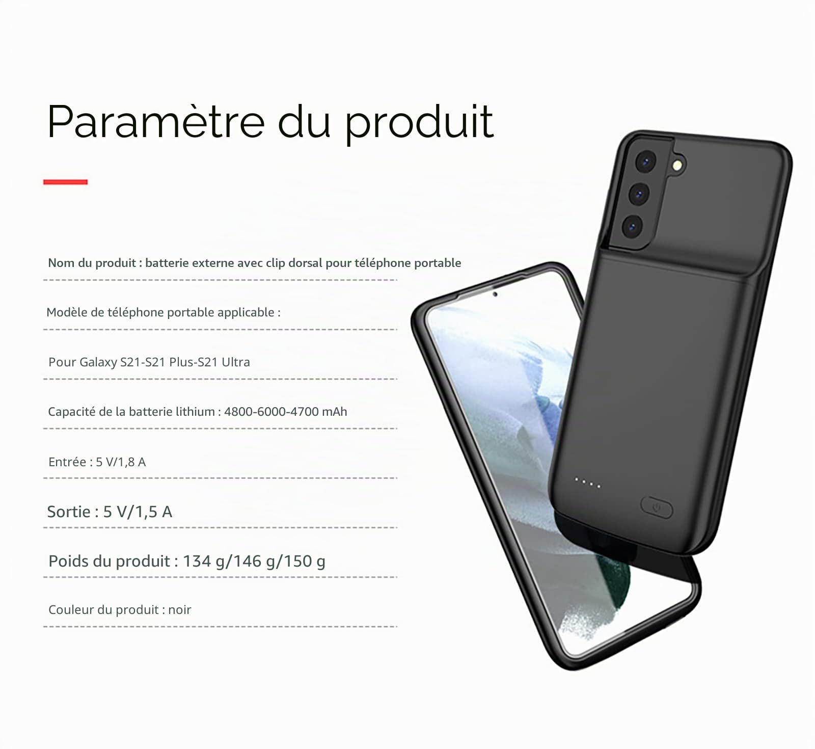 Smart Cover batterie pour Samsung Galaxy S21 5G 6.2" BATTERY CASE RECHARGEABLE POWER BANK SLIM 4800 MAH