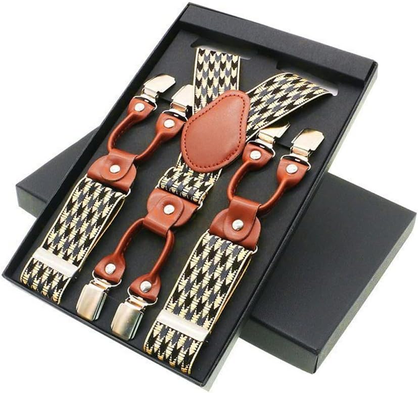 6 Clip Men's Suspenders Casual Unisex Braces Leather Shirt Adjustable Belt Strap Dad Gift