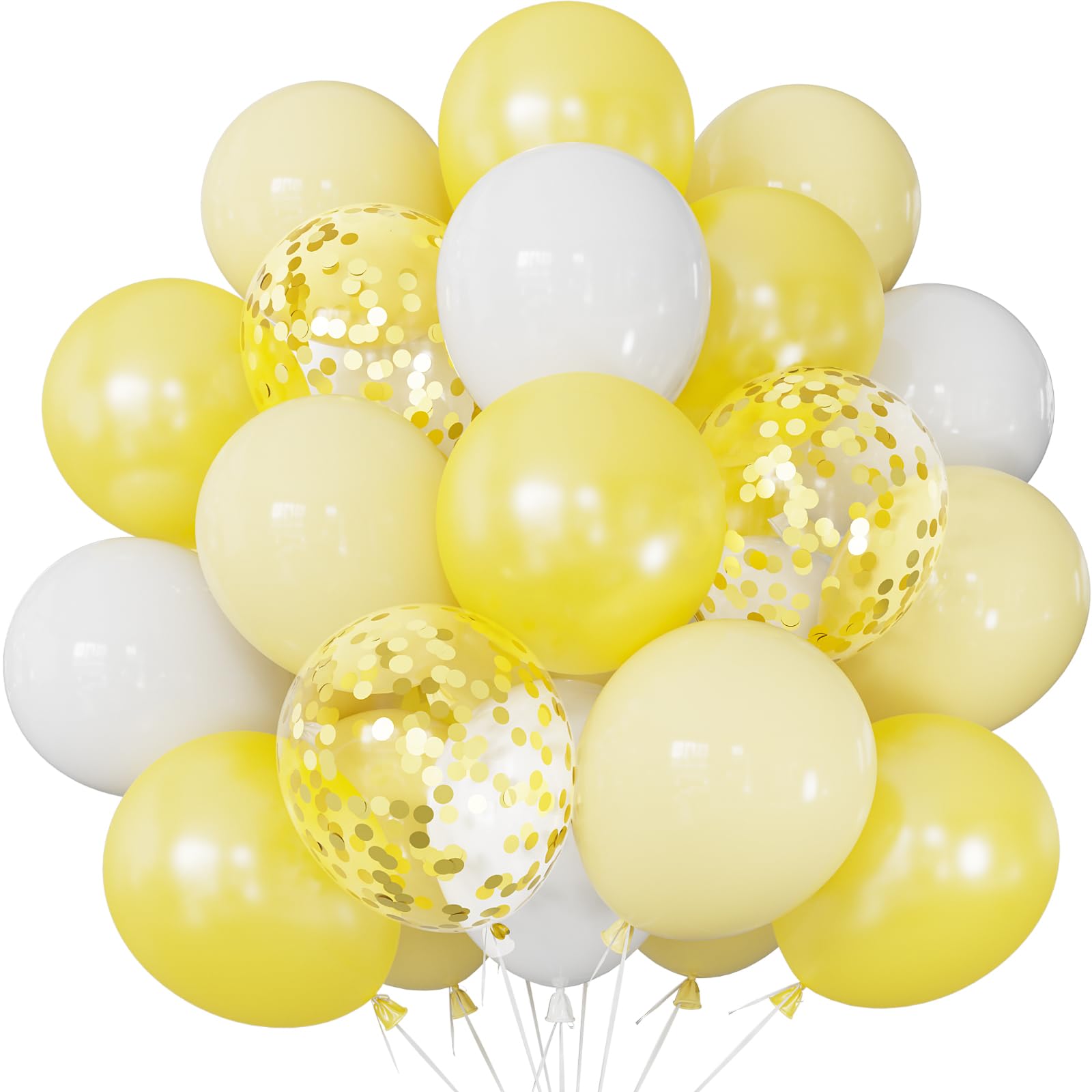 Adeyoo Yellow and White Balloons - 50 Pcs 12 Inch Yellow Balloons with White Latex Balloon Glitter Gold Confetti Balloon for Birthday Wedding Anniversary Sunflower Bee Theme Party Decorations