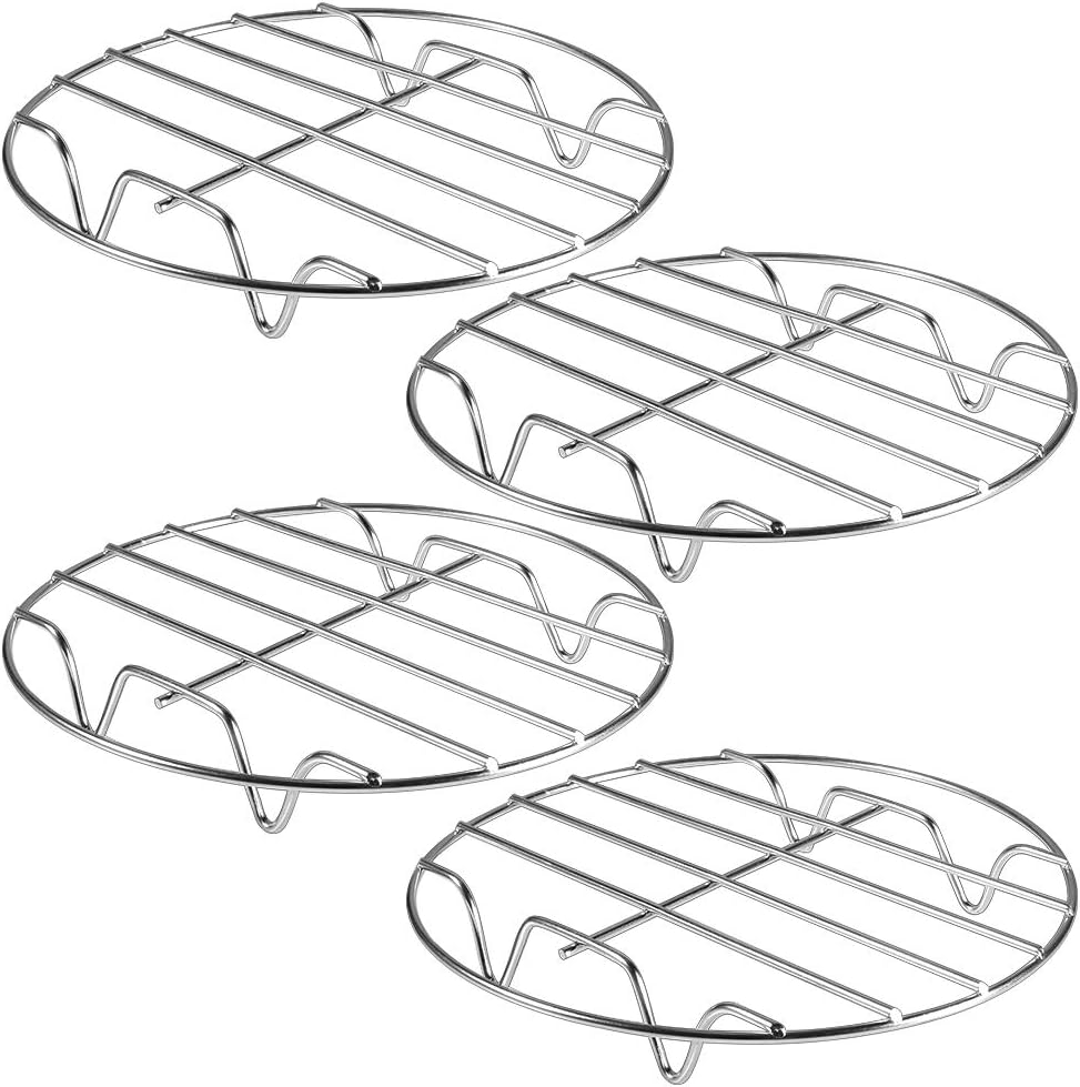 Picowe 4Pack 8inch Cooling Racks Steamer Rack Steaming Baking Rack Set Stainless Steel Round Rack for Baking Canning Cooking Steaming Lifting Food in Pots Fits Air Fryer Stockpot Pressure Cooker