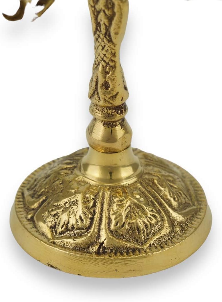 Brass Candle Holder for 5 Candles with Drip Trays - Home Icon Altar, Prayer Corner