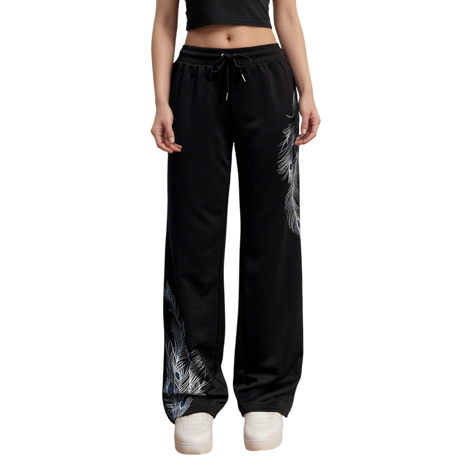 Pantalon Chandal Mujer Chandal Ancho Jogger Pantalones Casuales Estampados con cordón Ajustable Tiro bajo diseño Urbano Pierna Recta y cómodos para Mujer