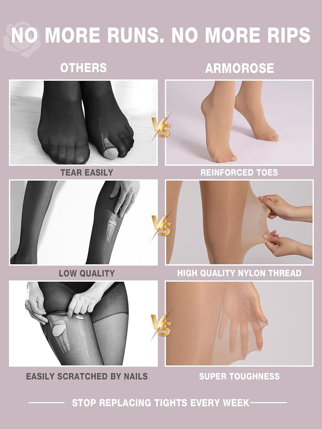 2 Pairs Indestructible Tights for Women,Rip Resistant Pantyhose, 40D Semi Sheer Control Top High Waist Tights