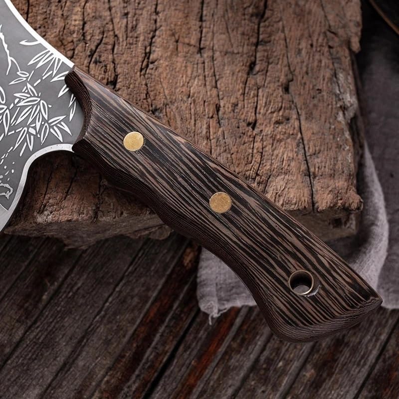 Meat Cleaver, Forged stainless steel tiger grain kitchen knife Cleaver Sharp blade slicing knife Wooden handle axe meat cleaver Kitchen knife