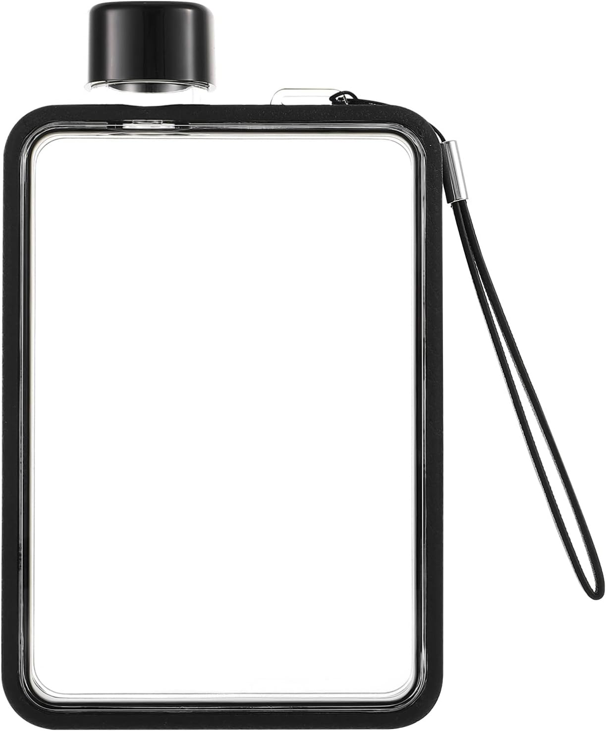 SEWACCFlat Water Bottle Flat Water Bottle 12.8 Oz Plastic Travel Flask Portable Gym Water Bottle Travel Mug Drinking Bottle for Sports Camping Gym Fitness Outdoor Black Clear Water Bottles