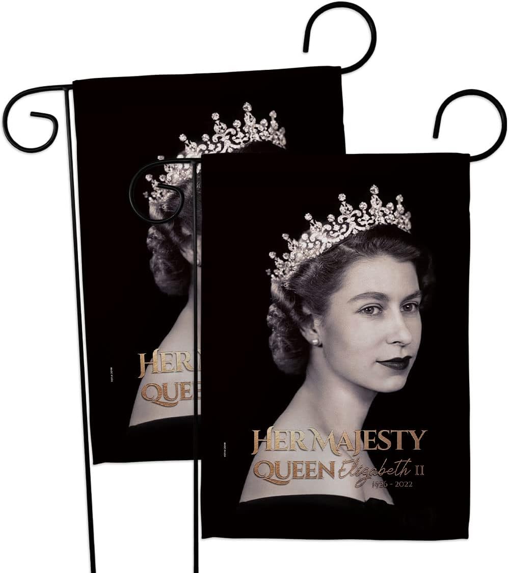Queen Elizabeth Memorabilia Garden Flag 2pcs Pack Home Decor Room Her Majesty Remembrance Memorial Outdoor Decorations - Banner Indoor Small Yard Love Sympathy Gift For Women Made In USA