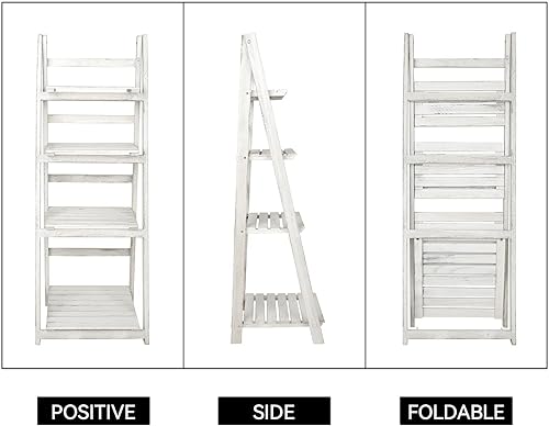 Miniatura 4 de ECOMEX Estante de escalera de 4 niveles, estante de escalera de madera, estantería de 4 niveles, estante de almacenamiento plegable rústico para el