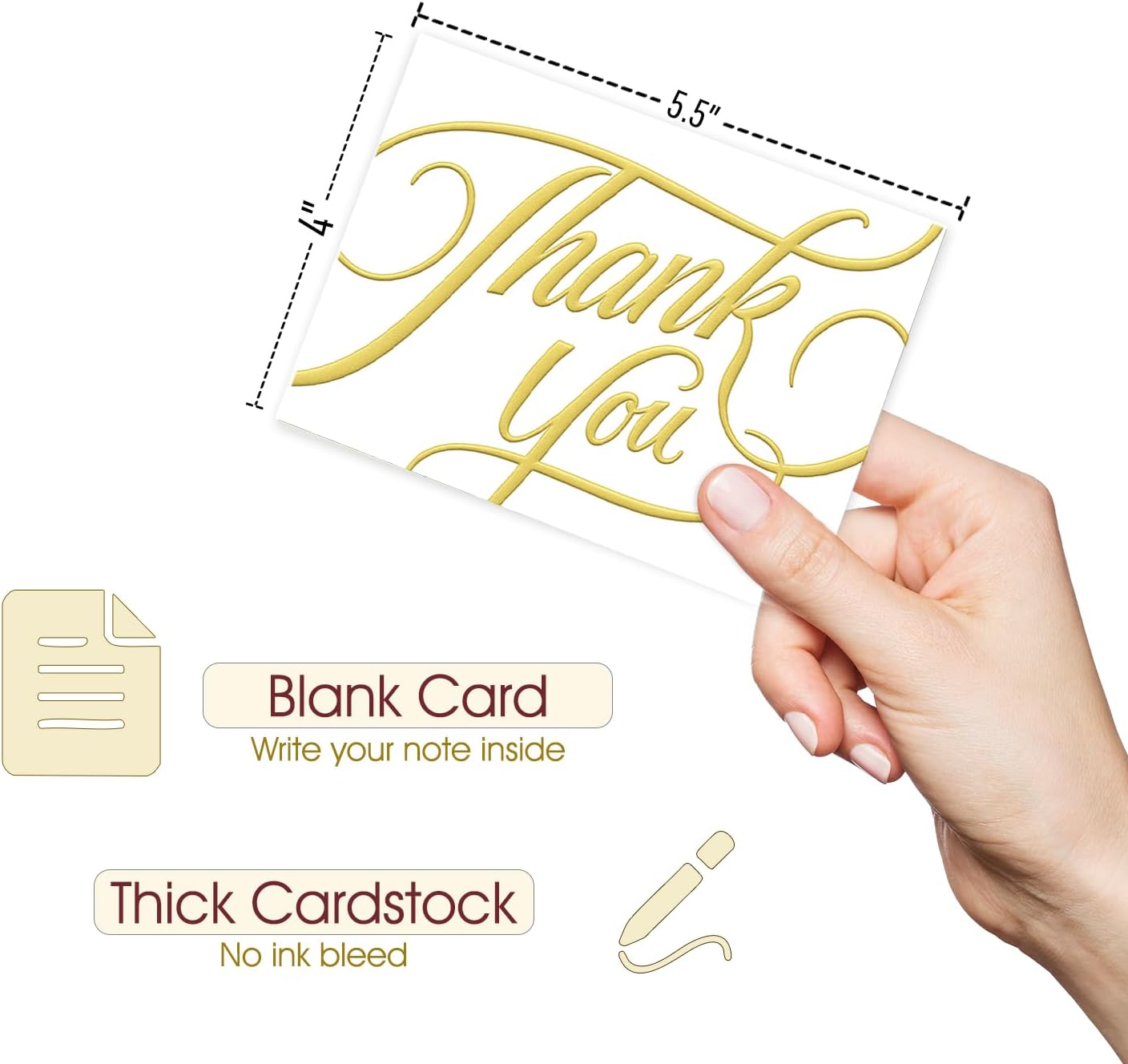 easykart labels 100 PCS Thank You Cards with Gold Foil, 5.5" x 4", Thank You Notes, Ivory Cards With Envelopes for Wedding, Business, Baby Shower, Small Business, Funeral, Graduation - Image 4