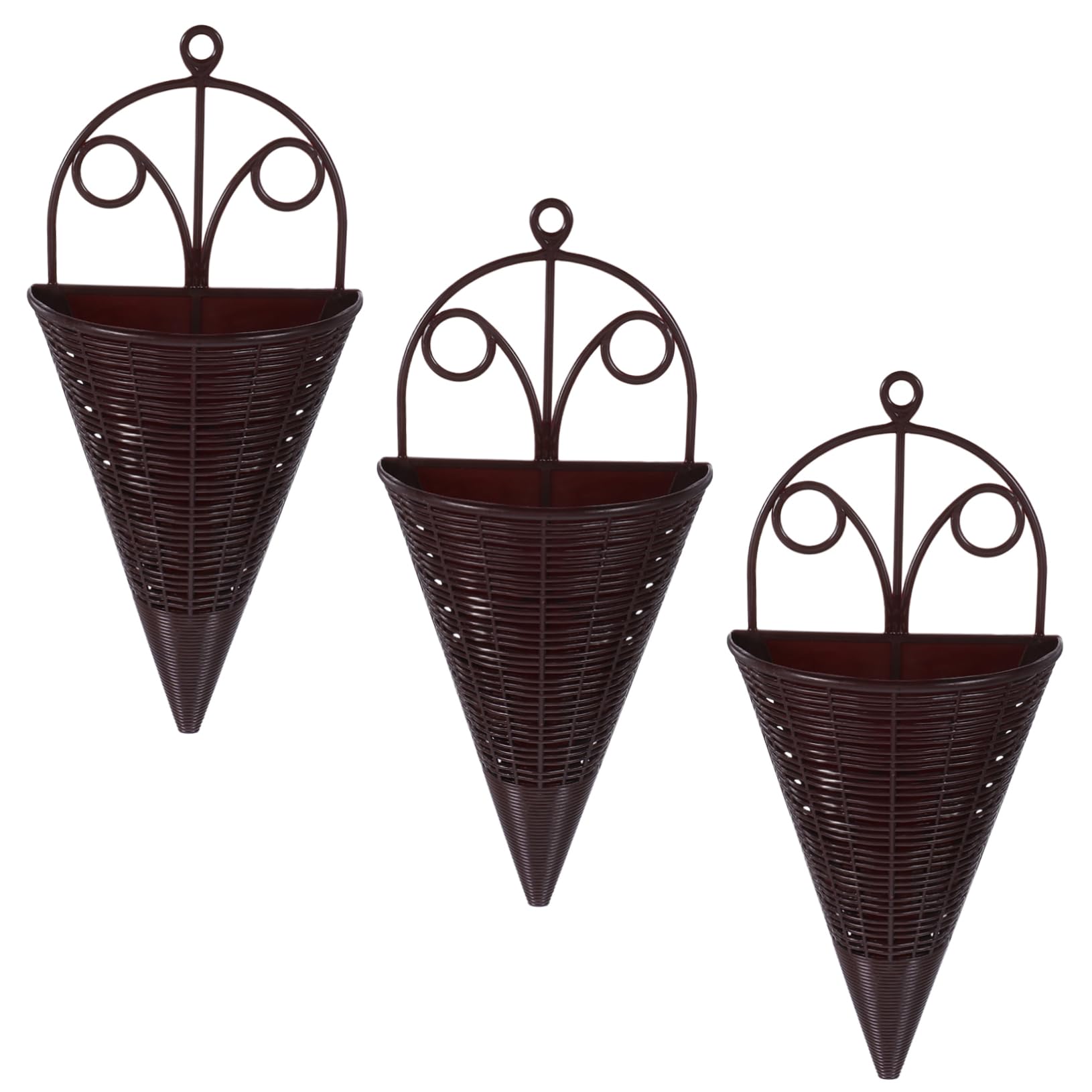 YARNOW 3pcs Wall Baskets for Plants Hanging Woven Brown Planters for Indoor Outdoor Garden Flower Pot Pastoral Rattan Style PP Storage Baskets for Vegetables 14x31.5x7cm