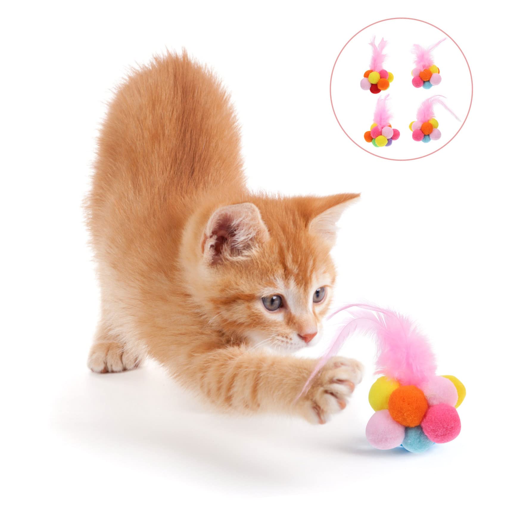 Happyyami 20stücke Katzenball Spielzeug Mit Glocke Interaktives Kratzspielzeug Für Kätzchen Zum Kratzen Und Spielen Farbenfrohe Federdekoration Langlebig Und Stabil
